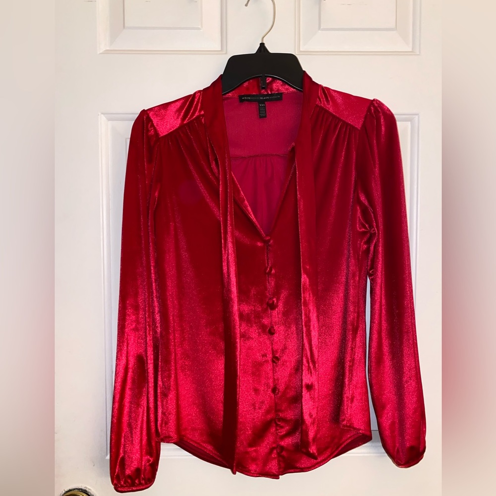 WHBM • Red Velvet Long-Sleeve Button Down Top